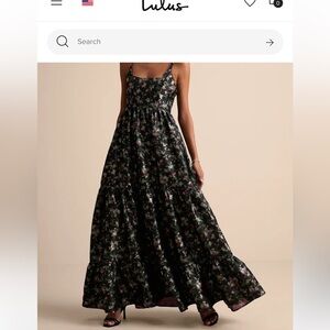 Lulu's Black Floral Maxi Dress with Pink & Green Blooms